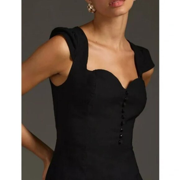 NWT Anthropologie | Cecily Fit & Flare Button Front Sweetheart Dress Black | XS - Picture 3 of 11